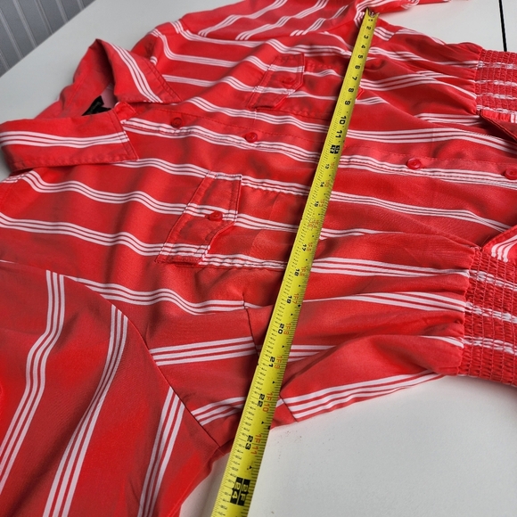 Millenium Shirt Dress Women Button Up Pockets Short Sleeve Striped Coral Pink 1X - Picture 11 of 15